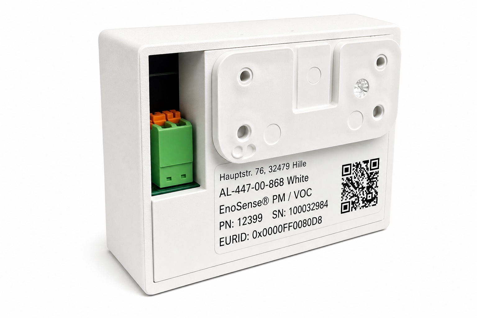 EnOcean Sensor EnoSense® PM VOC von oben im weissen Gehäuse