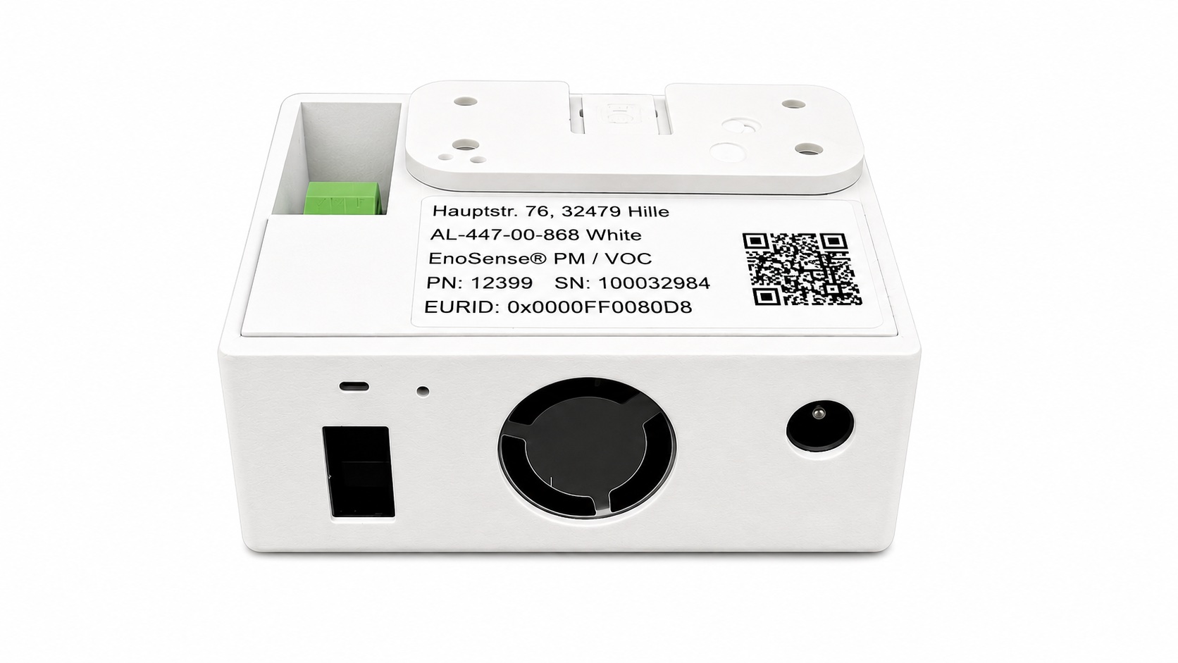 EnOcean Sensor EnoSense® PM VOC von oben im weissen Gehäuse